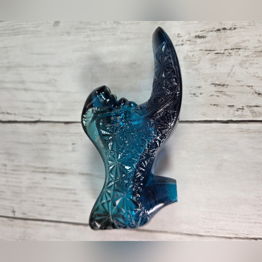 Fenton Art Glass Daisy & Button Blue Cat Shoe Slipper Paperweight Desk Decor - Picture 6 of 10